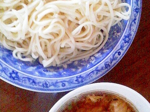 鶏皮韮玉の冷たいうどん